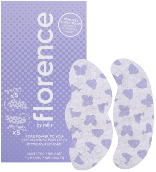 Box of facial pore strips with butterfly patterns, designed to remove blackheads, five nose strips included.