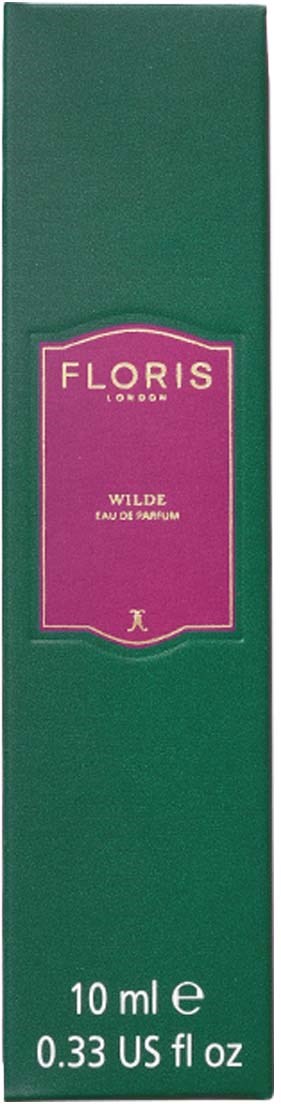 A tall green box with a pink label showing the brand Floris and scent Wilde. It contains 10 ml of perfume.
