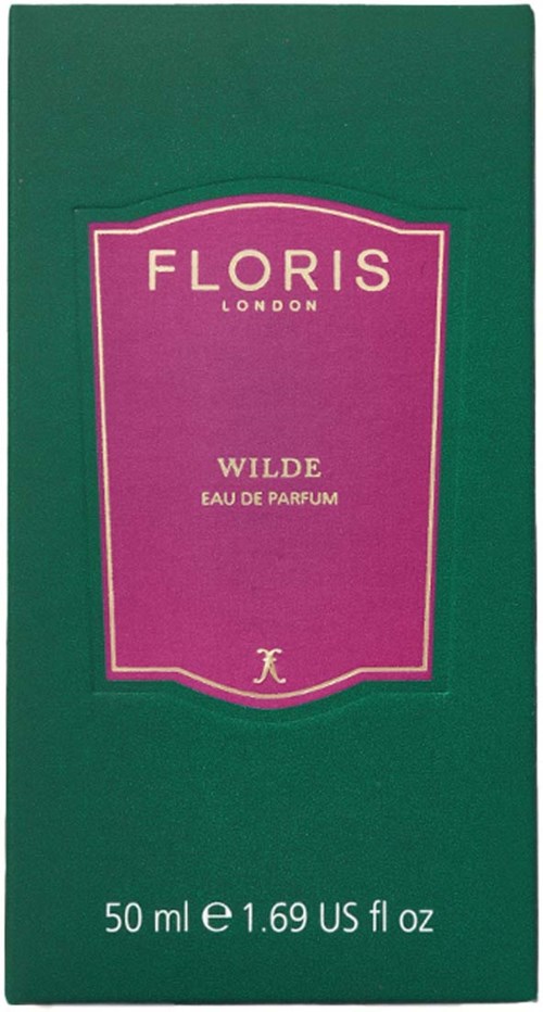 Green box with a pink label for Floris London perfume, named Wilde. Contains 50 ml.