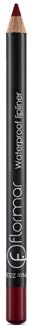 En vattentät läppennahyvel, svart med rött i spetsen, märkt 'flormar waterproof lipliner'.