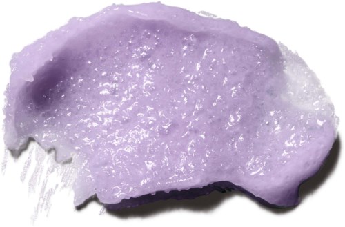 En lila, texturerad substans ser ut som ett litet matstycke eller ett mjukt material med en glänsande yta.