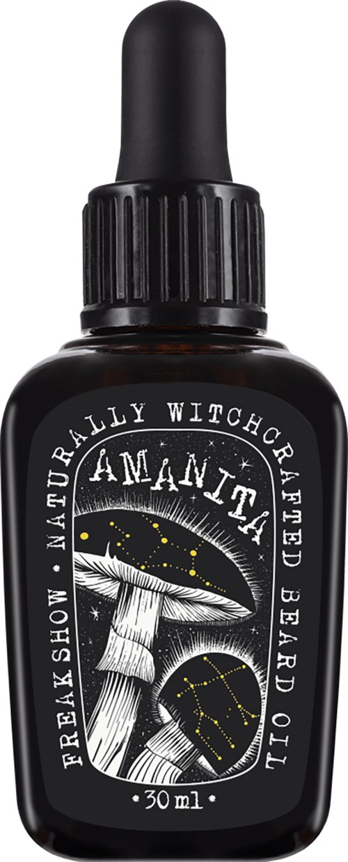 En svart dropptypeflaska med etiketten 'AMNIT' med en svamp och stjärndesign, 30 ml storlek, för hudvård eller kosmetika.