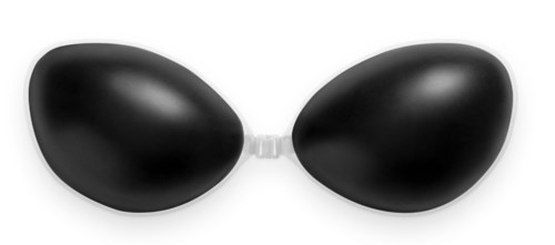 A pair of black, rounded objects connected by a small clear strip, set against a white background.