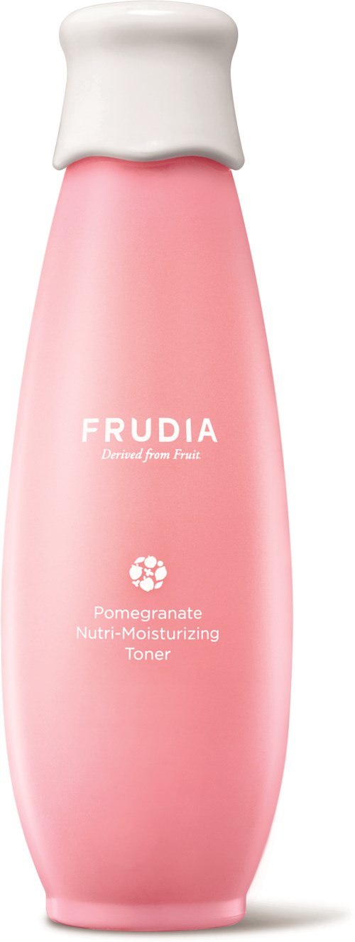 Pink flaske af Frudia Pomegranate Nutri-Moisturizing Toner med hvid cap.