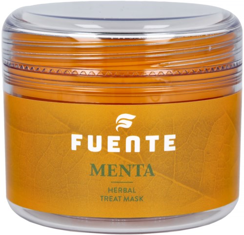 Herbal mint behandling mask i en liten burk med orange färg och tydligt lock.