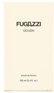 A perfume box labeled 'FUGAZZI GOUDH' with smaller text 'Extrait de Parfum' and '100 ml'.