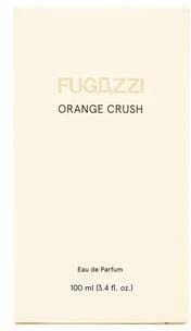 A light-colored box with gold and black text. It says "FUGAZZI ORANGE CRUSH Eau de Parfum 100 ml."