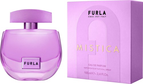 En lila parfyllåda och en matchande rosa förpackning märkt 'Mistica' från Furla.