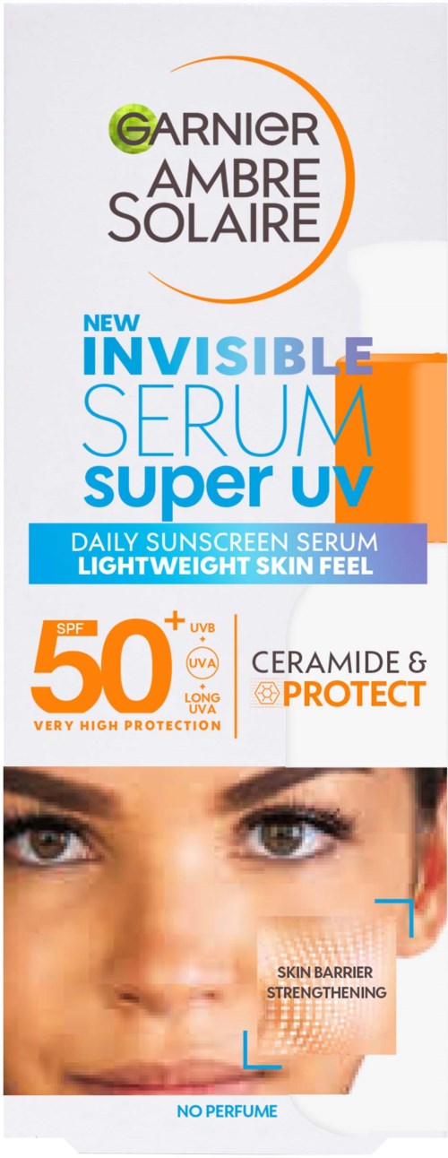 En hudvårdsprodukt med SPF 50, påstår att den är lätt, ger UV-skydd och är parfymfri, med fokus på hudbarriären.