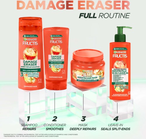 Несмываемое средство для волос Garnier Fructis Damage Eraser Keratin Filler 10-in-1 для повреждённых волос, 400 мл — фото 5
