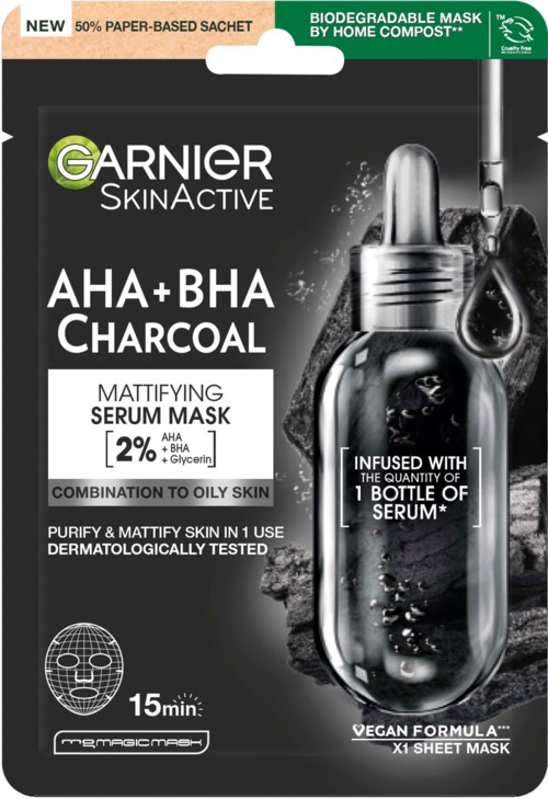 Garnier SkinActive Pure Charcoal Black Pore-Tightening + Hydrating Sheet Mask for Oily Skin Pore Tightening
