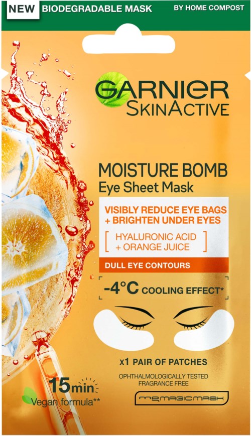 Garnier SkinActive Moisture Bomb Hyaluronic Acid + Orange Juice Eye Sheet Mask for Dull Eye Contours