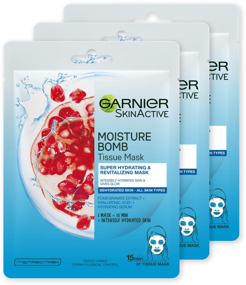 Garnier Skin Active Moisture Bomb Tissue Mask blue Trio