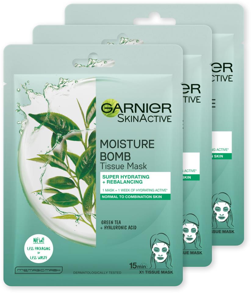 Garnier Skin Active Moisture Bomb Tissue Mask Grön Trio
