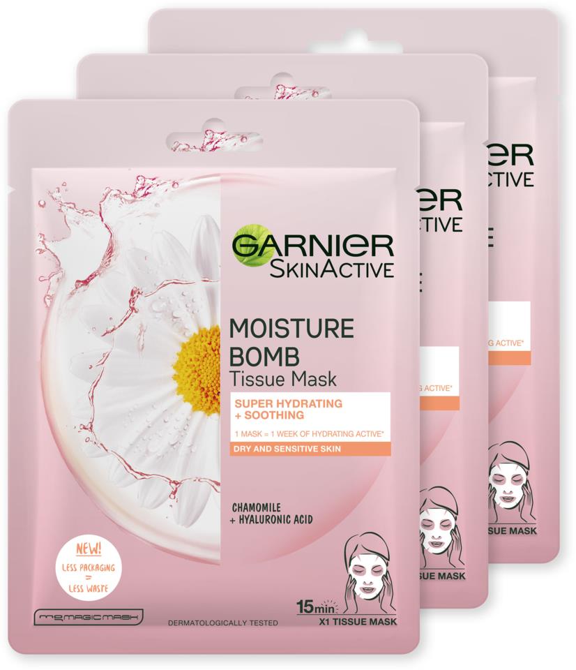 Garnier Skin Active Moisture Bomb Tissue Mask Pink Trio