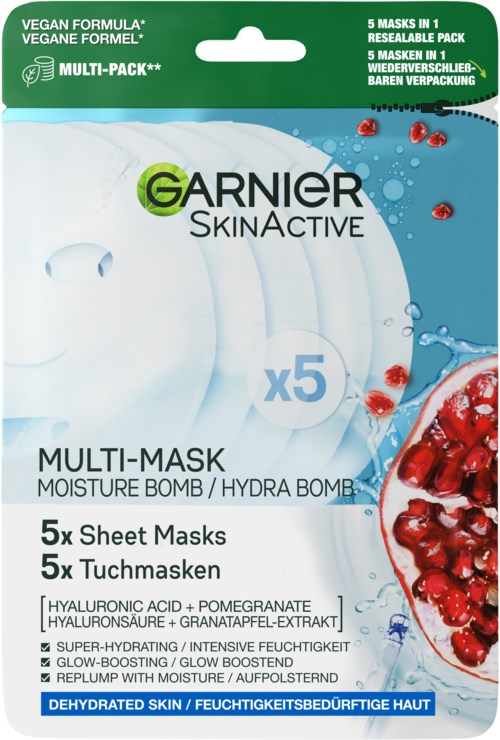 Garnier Skin Active Moisture Bomb Pomegranate Hydrating Sheet Mask - 5 Pack
