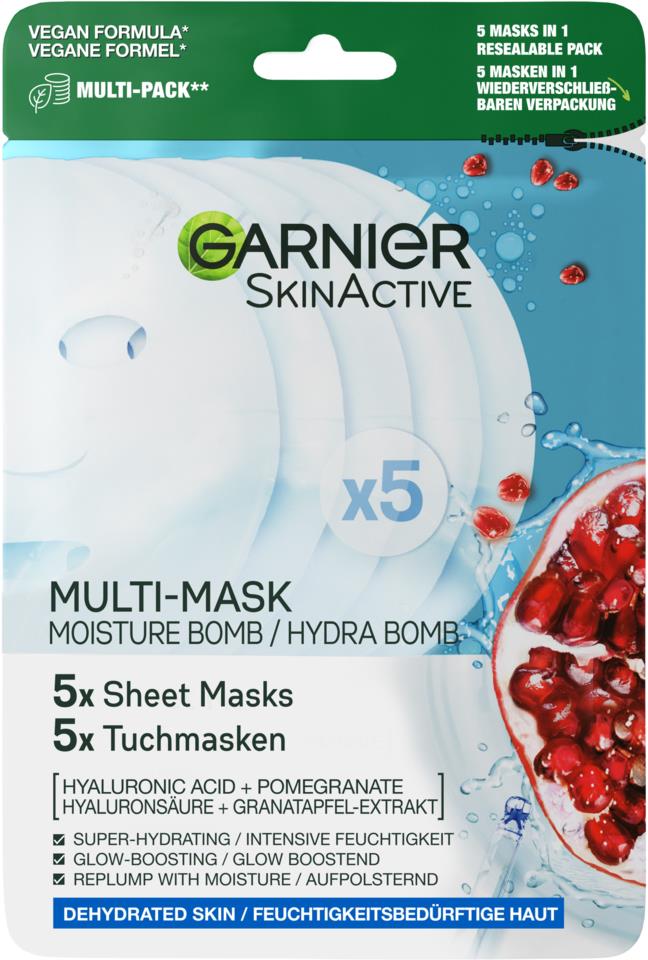 Garnier Skin Active Skin active Moisture Bomb Pomegranate Hydrating Sheet Mask - x5 Pack 95g