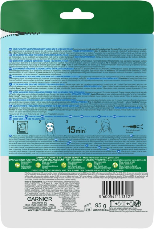Garnier Skin Active Moisture Bomb Pomegranate Hydrating Sheet Mask - 5 Pack