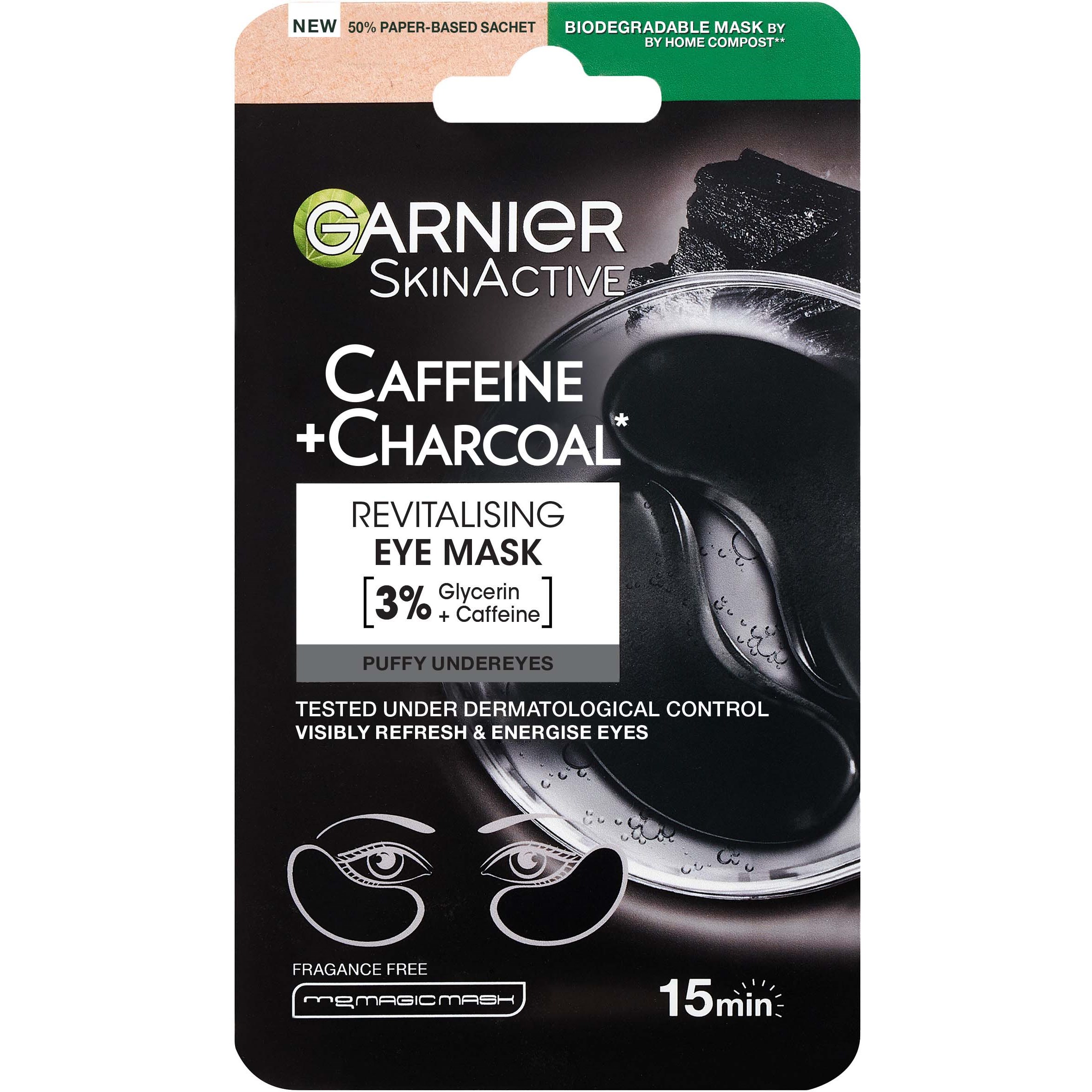 Läs mer om Garnier SkinActive Caffeine + Charcoal Eye Mask 5 g