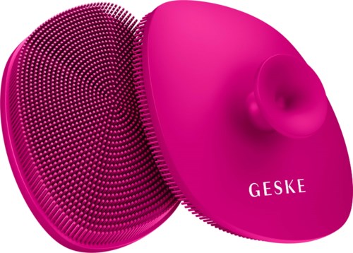 Pinkki kasvojenpuhdistusharja pehmeillä silikoniharjoilla ja pyöreällä liittimellä.