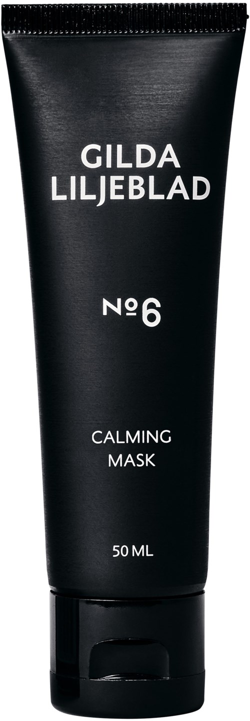 Czarna tubka z białym tekstem: Gilda Liljeblad No 6 Calming Mask, 50 ml.