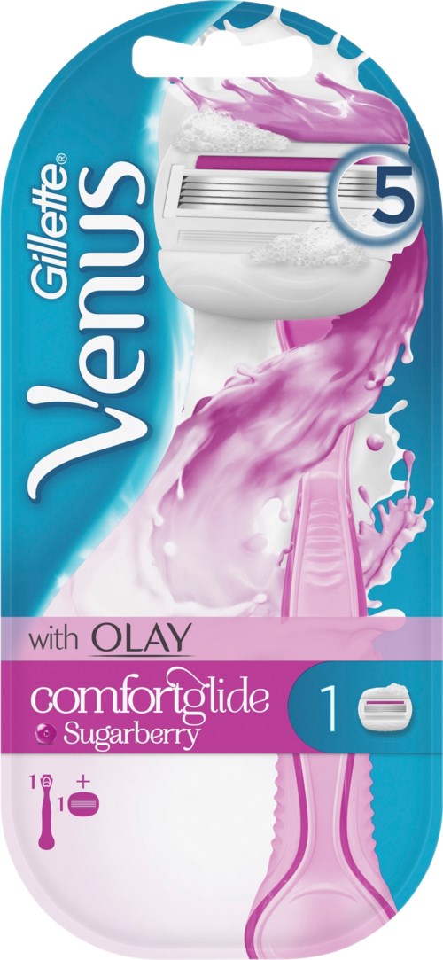 Gillette Venus rakhyvel med Olay comfortglide och smak av sockerbär, för minst 10 användningar, för kvinnor.