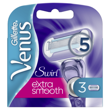 Gillette Venus Swirl rakhyvel för slät rakning, paket med fem, med tre ersättningsblad.