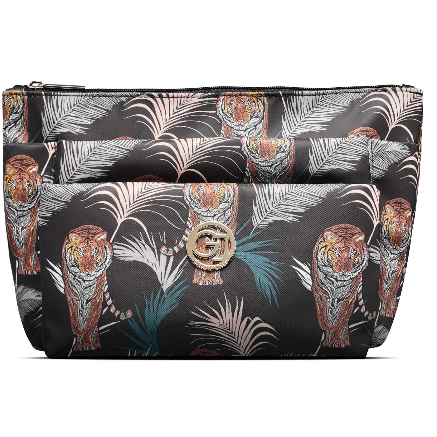 Läs mer om Gillian Jones 3-Compartment Cosmetic Bag Black Tiger And Palm Print