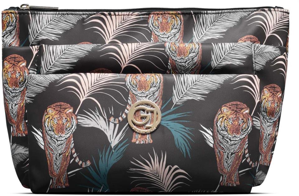 Gillian Jones 3-Compartment Cosmetic Bag Black Tiger And Palm Print
