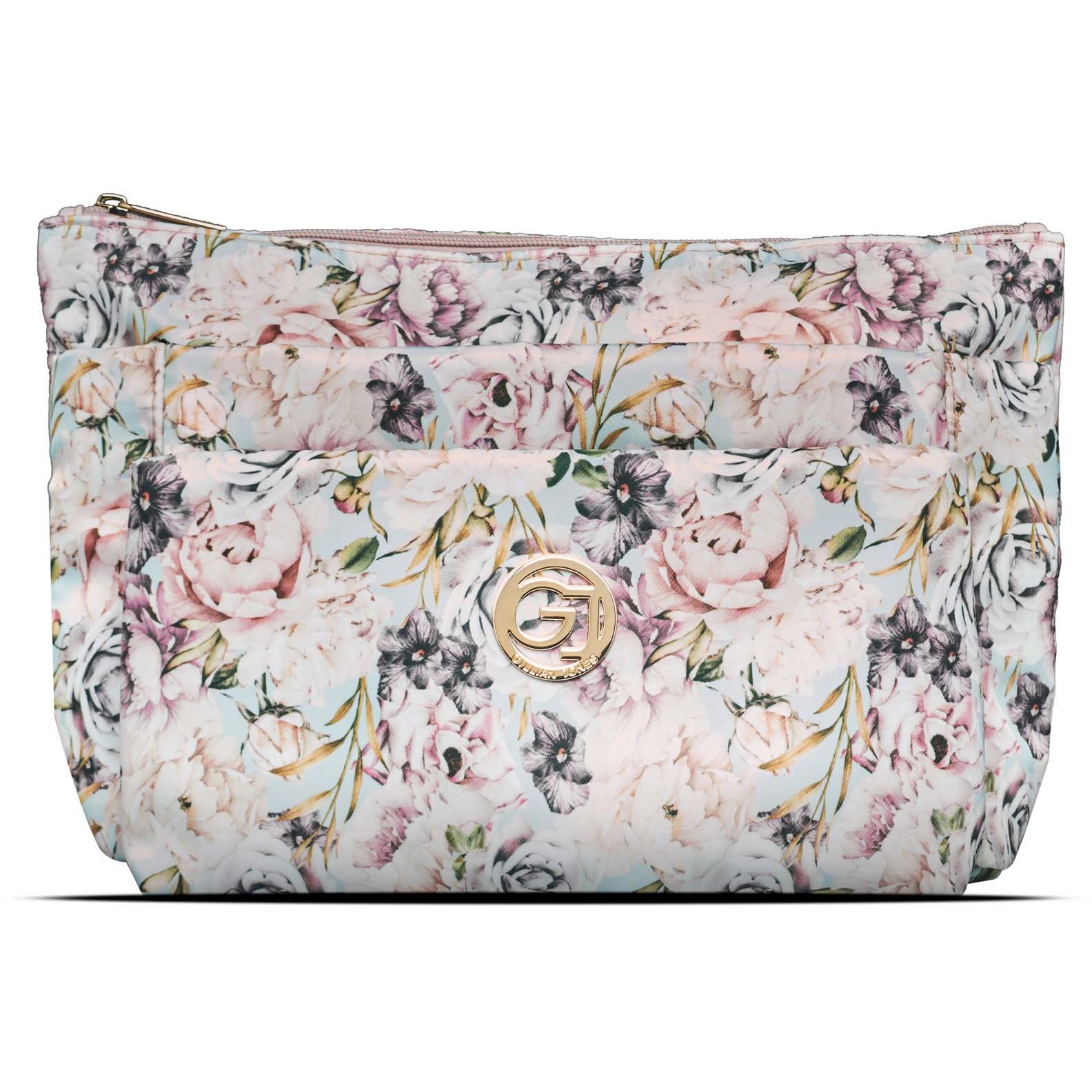 Läs mer om Gillian Jones 3-Compartment Cosmetic Bag Pink Large Floral Print