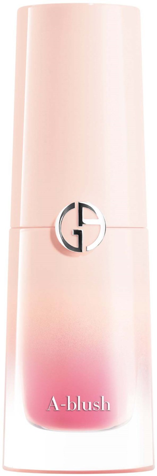 En rosa flaska med etiketten 'A-blush' och en silver G-logga i mitten.