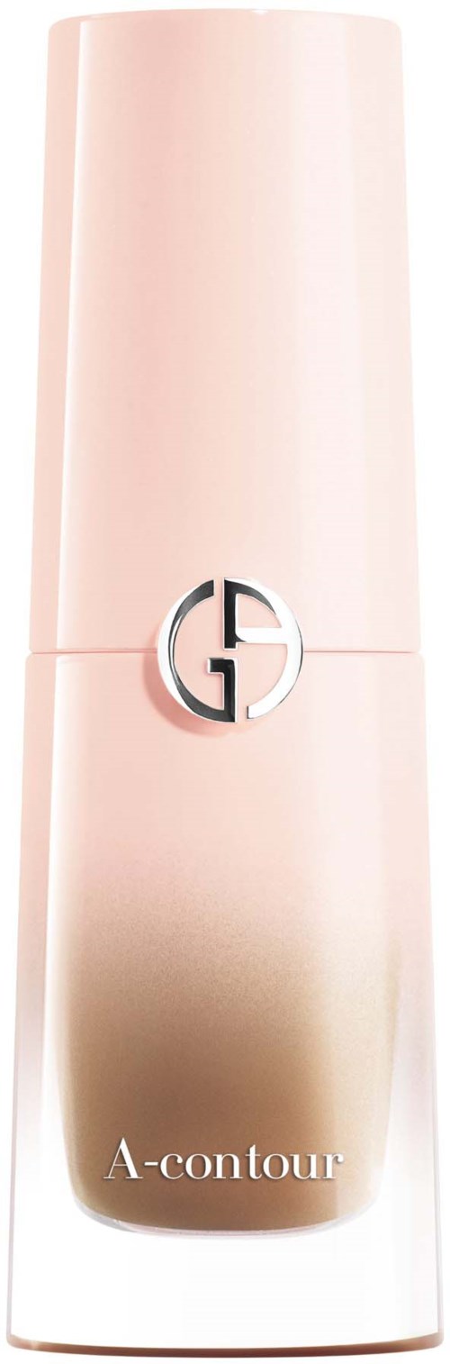 Eine lange, rosafarbene Kosmetikflasche mit Logo und den Worten 'A-contour'.