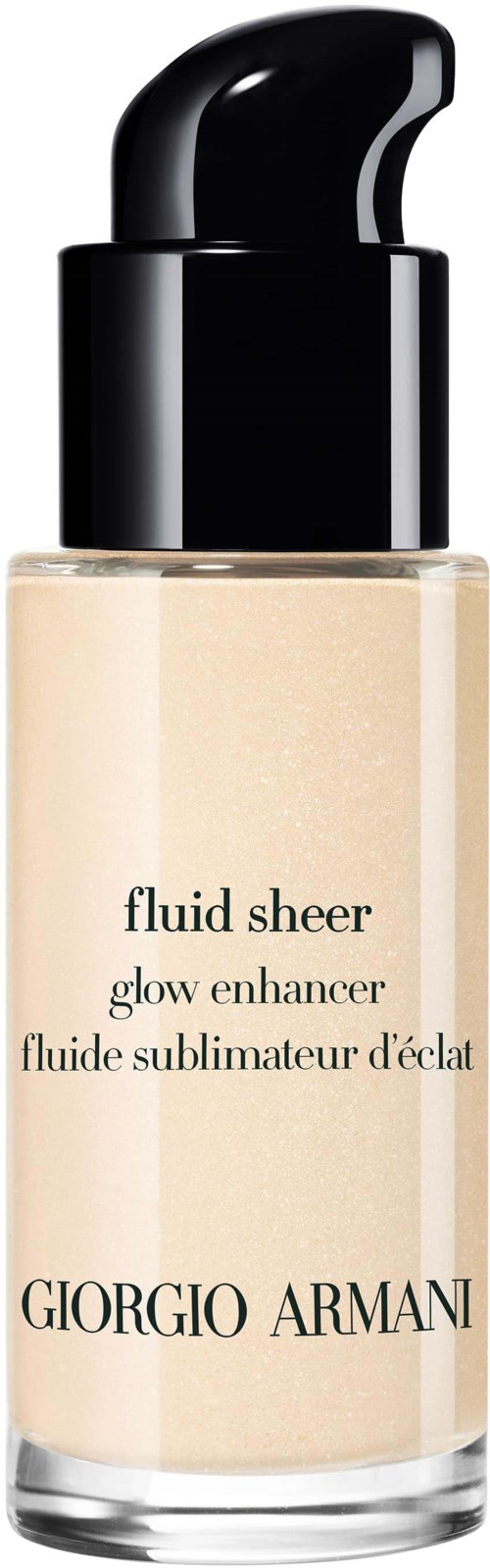 En flaska Giorgio Armani Fluid Sheer glow enhancer med svart pumplock.