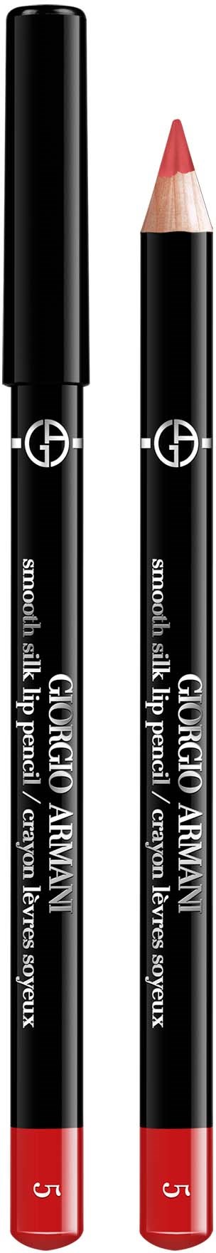 To sminkpennaler, én skjerpet, begge merket Giorgio Armani. De er svarte med røde spisser og nummer 5.