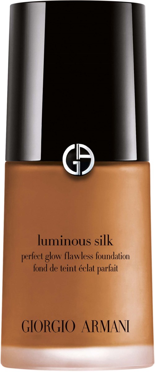 En flaske Giorgio Armani luminous silk foundation med sort låg og logo.