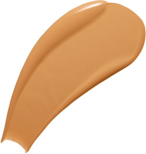 En beige foundationprov med en slät, krämig textur och lätt glans.