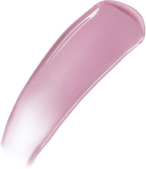 En rosa-lila glansig, slät sminkprodukt med rundad spets.
