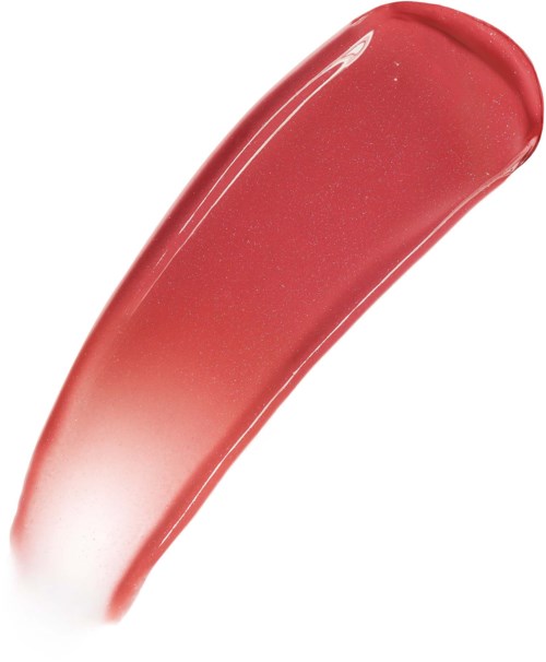 En glänsande, böjd rosa läppstift med en glänsande yta och vitt längst ner.