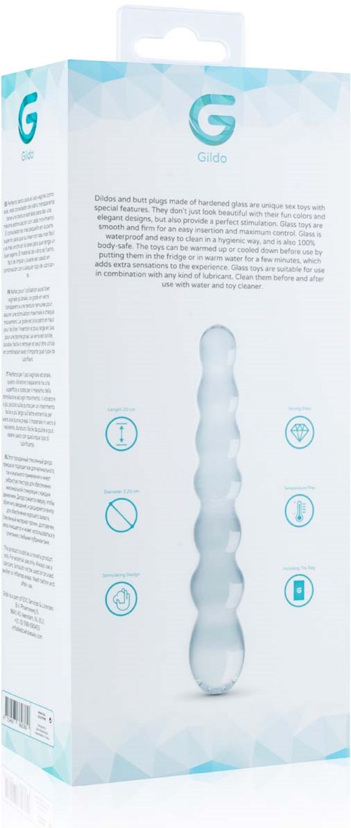 A box with a clear view of a long, twisted, transparent object inside. The design is blue and white, with icons and text.