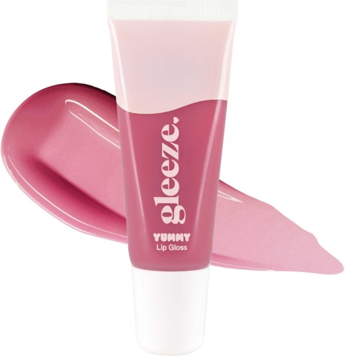 Pinkki huulikiiltoputkilopakkaus, jossa on kiiltoa ja etiketti Yummy Lip Gloss.