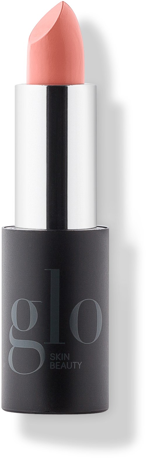 A lipstick with a light pink color, black and white case, and the letters "go" on the bottom.