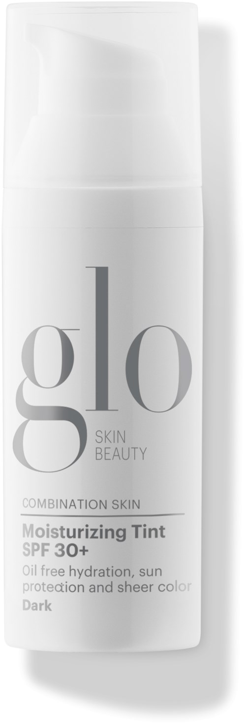 En vit flaska med grå text för hudvård, SPF 30+, oljefri, skyddar mot solen, behåller hudens mörka färg och ser elegant ut.