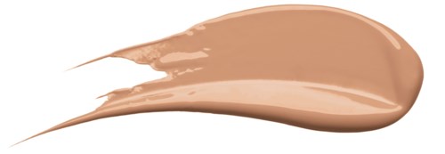 En beige kosmetikkrem eller foundationflekk med glatt tekstur og buet form.