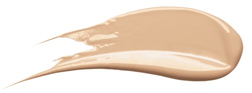 En tykk beige krem som ser glatt og kremaktig ut, med et sprut og en virvel på en hvit bakgrunn.