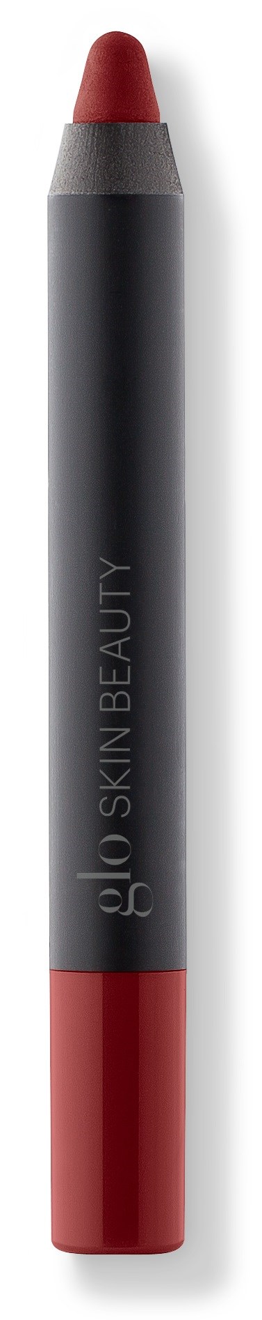 En leppeblyant med svart og rød design, merket 'SKIN BEAUTY', med en rød spiss.
