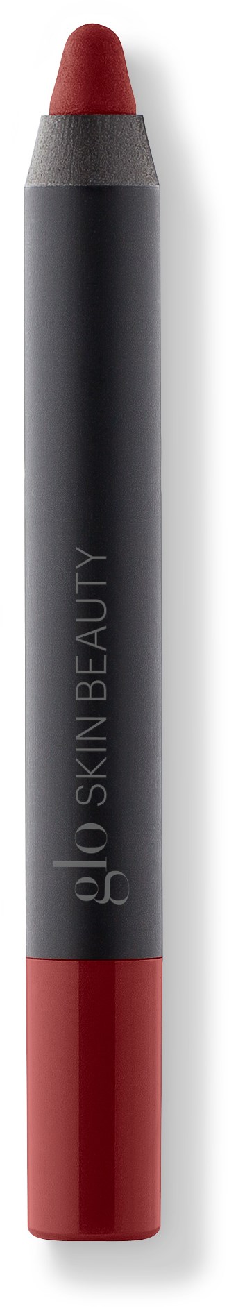 En sminkstift med rød i toppen, svart midtparti merket 'glo SKIN BEAUTY', og rød i bunnen.
