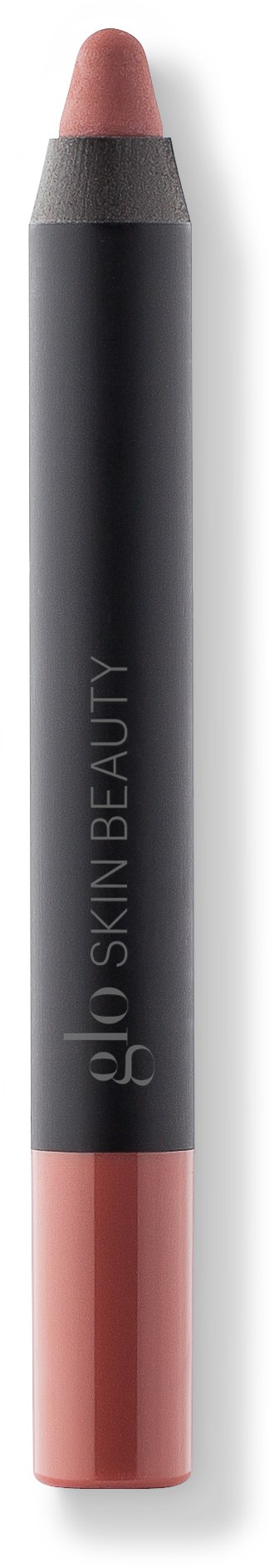 En tosidig sminke-stift med rosa og peach farger, svart kropp, rosa hette, merket 'glo SKIN BEAUTY' på siden.