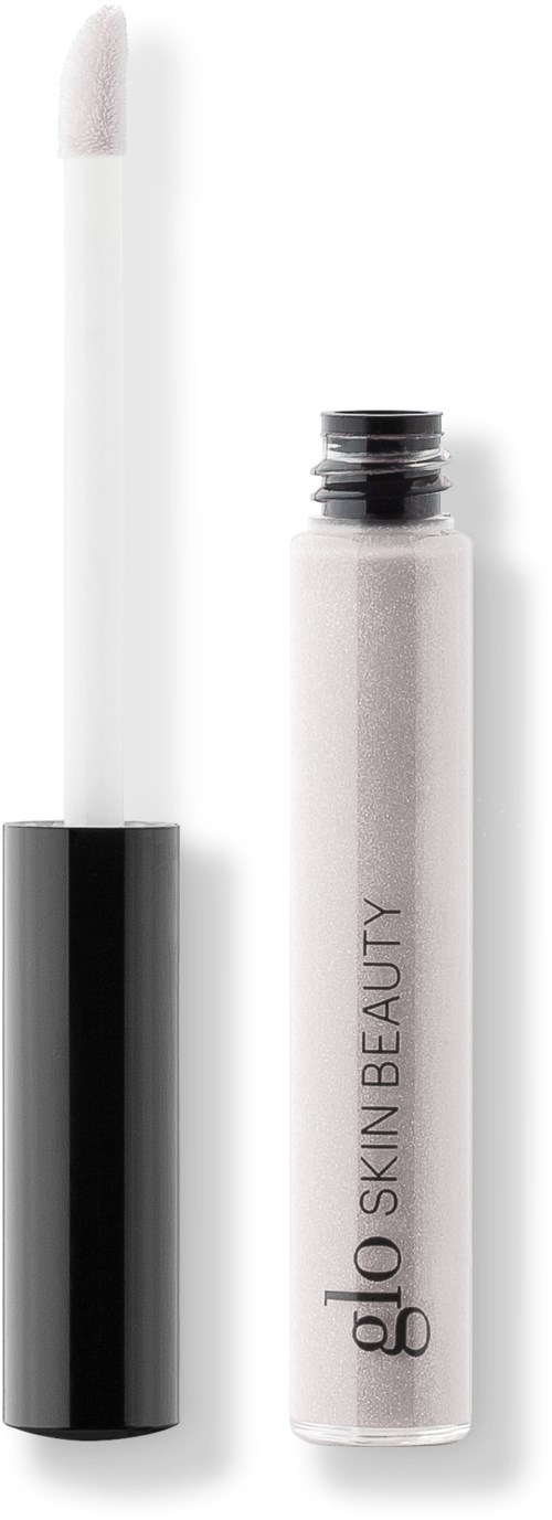 En läppglanstub med vit kork och klar kropp, visar produktnamnet "Skin Beauty."