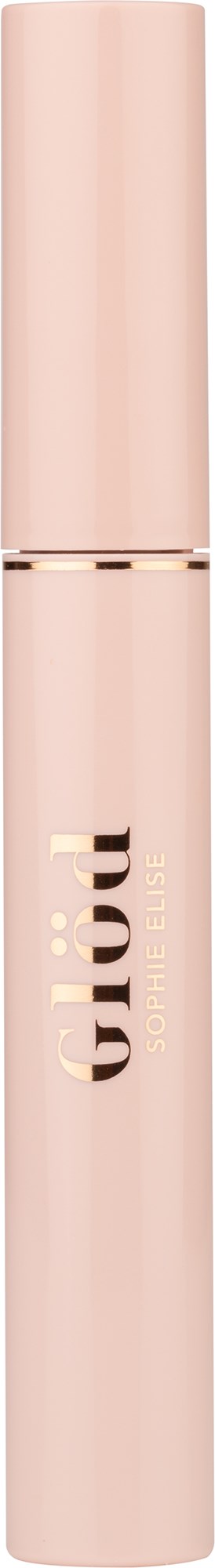 Lang, lyserød, cylindrisk flaske med gyldne bogstaver, sandsynligvis et kosmetikprodukt.