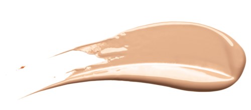 Een beige vloeibare foundation of concealer met een glad, romig textuur, uitgesmeerd op een witte achtergrond.